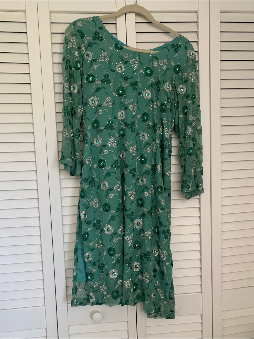 Vintage Green Floral Sequin Women's Dress